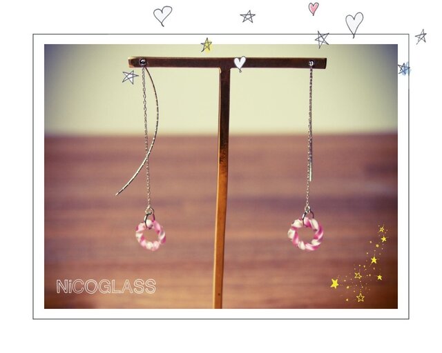 ゆらゆら揺れるリングピアス・ピンクの画像1枚目