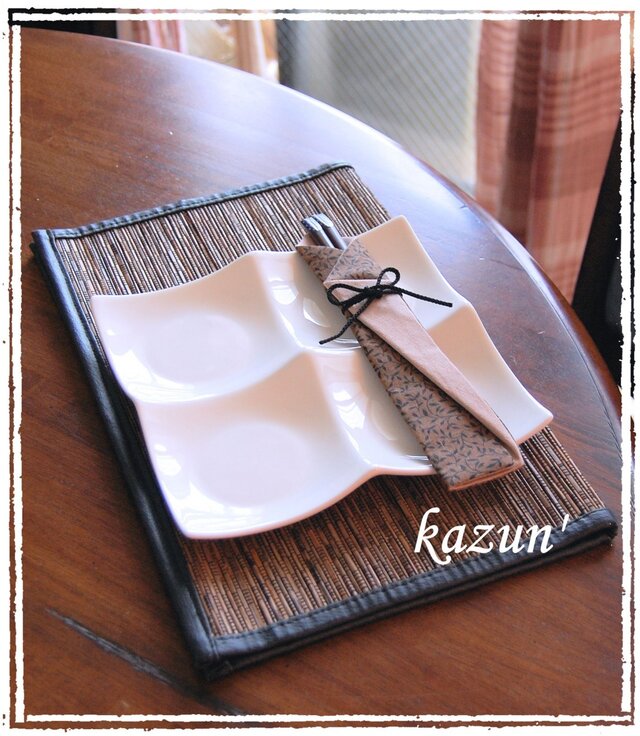 オリジナルデザイン!箸付き箸入れ2点セット(焦げ茶・黒葉)の画像1枚目