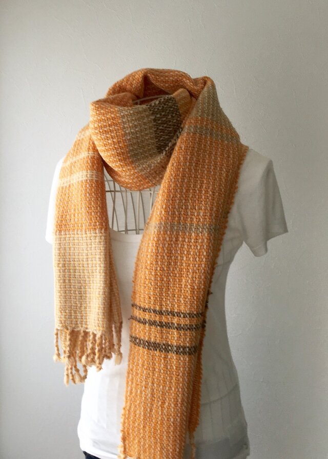 【ウール:秋冬】手織りストール "Orange"*の画像1枚目