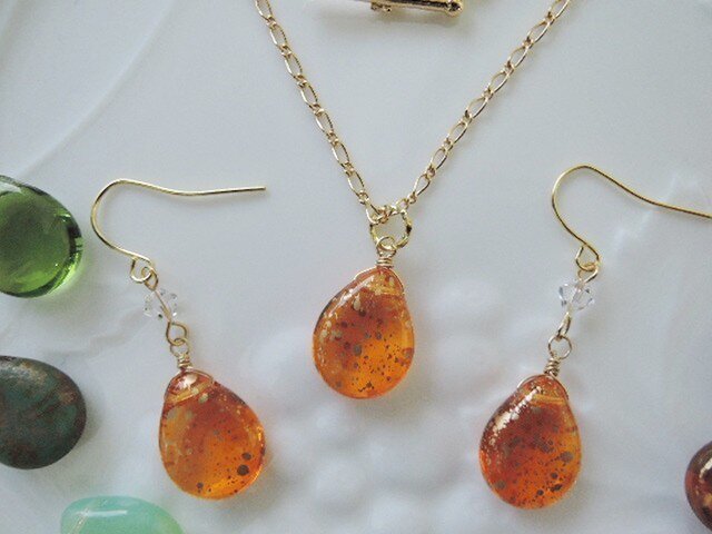 チェコガラス フラワーマンテルネックレス ピアス 567 Iichi ハンドメイド クラフト作品 手仕事品の通販