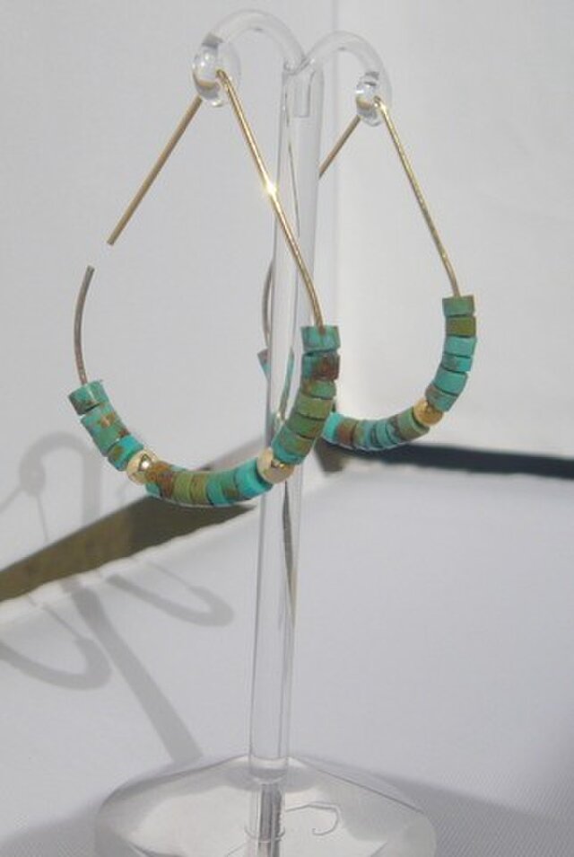 トルコ石のフープピアス・しずく型ｓ・金