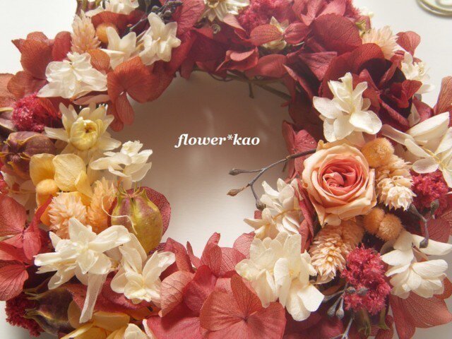煉瓦色*小花のリース**preservedの画像1枚目
