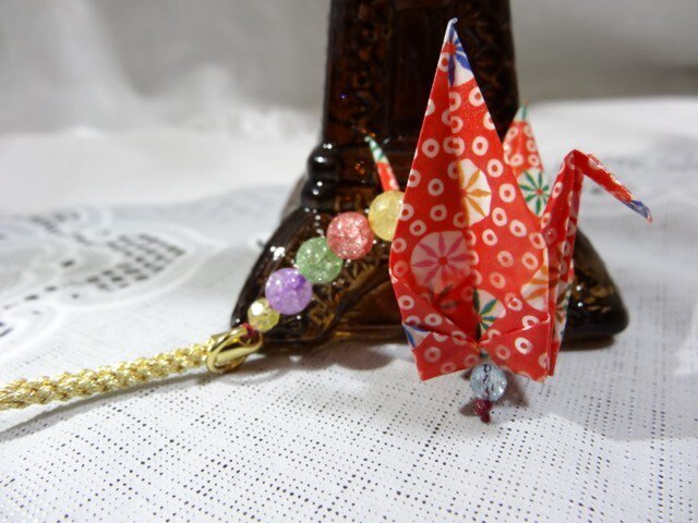 折り紙ストラップ 鶴 赤 Iichi ハンドメイド クラフト作品 手仕事品の通販