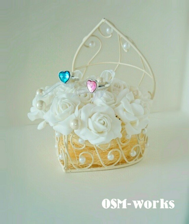 リングピロー　ハート型ワイヤーバスケットB(ホワイト)