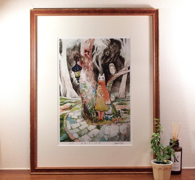 『旅猫と星とふくろう森』ジークレー画 額装品の画像1枚目