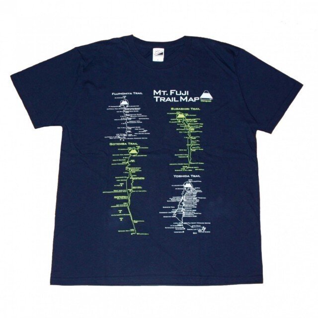 富士山トレイルマップ(登山道)Tシャツ (S~2XLサイズ) ネイビーの画像1枚目