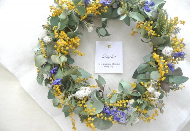ユーカリと小花達のwreath-mimosa-の画像1枚目
