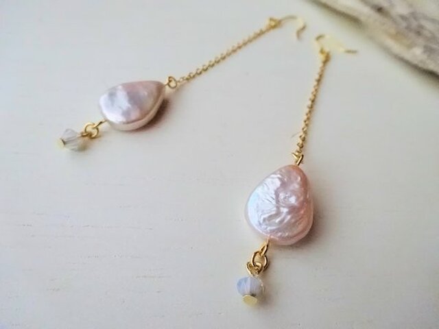 淡水パール 花びらピアス Iichi ハンドメイド クラフト作品 手仕事品の通販