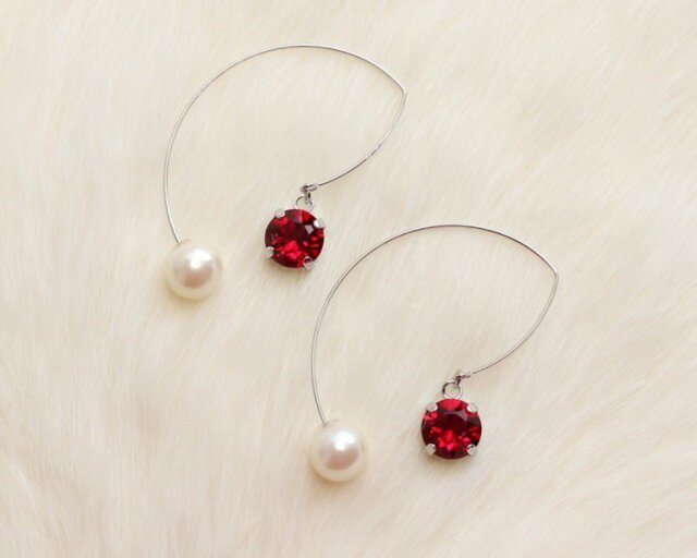 パール&スワロフスキー ステキな2wayピアス レッド×シルバーの画像1枚目