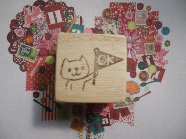 ねこさん『OK』 (消しゴムはんこ)の画像1枚目
