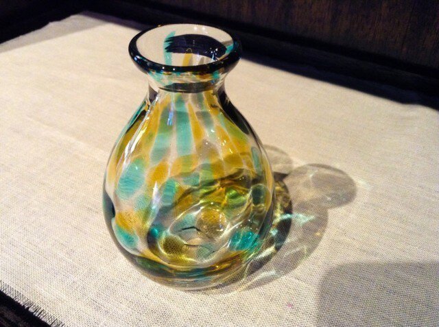 吹きガラス花瓶★金彩蒼 しずくの花器＜スカイ＞≪吹きガラス工房 琥珀≫