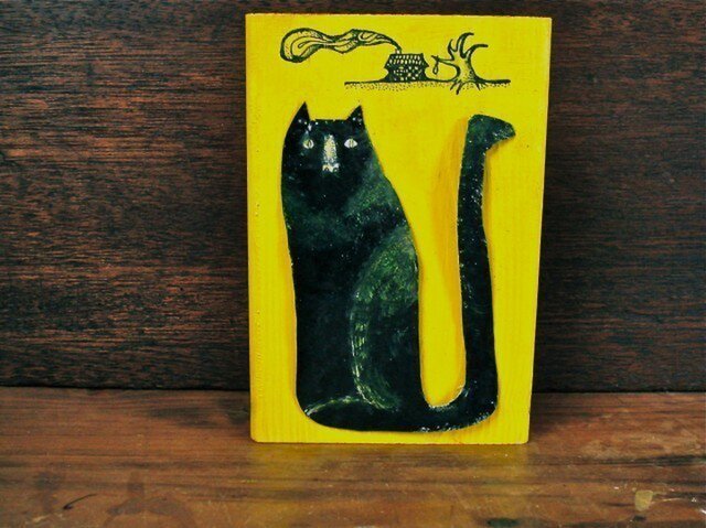 wood painting ★ black catの画像1枚目