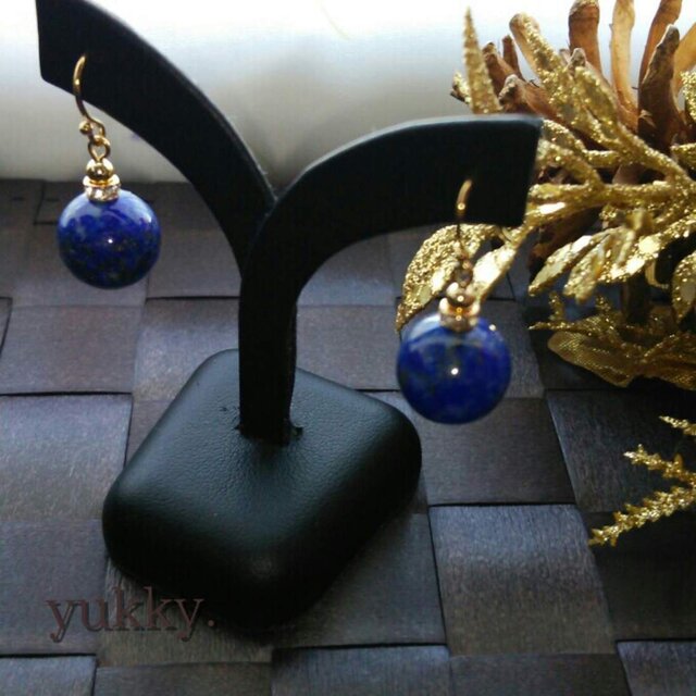 ラピスラズリAA☆12mm一粒ピアス(ゴールド)