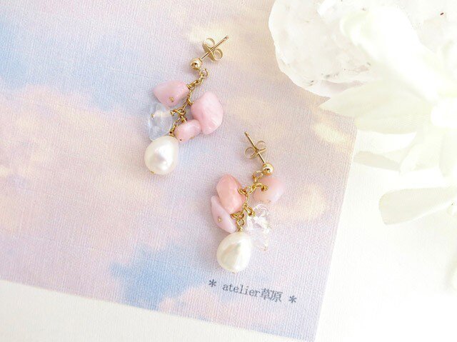 *SAKURA*14KGF・スタッドピアス *ピンクオパール*の画像1枚目