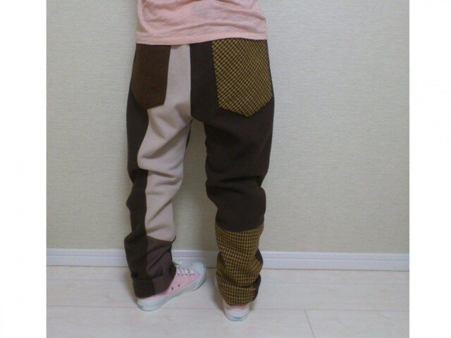 ブラウン配色ゆるパンツ073の画像1枚目