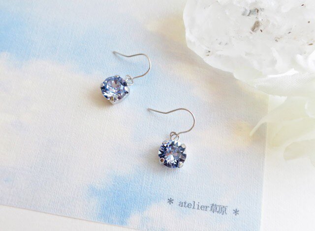 *sv925*LTサファイヤ*スワロフスキー一粒ピアス *の画像1枚目