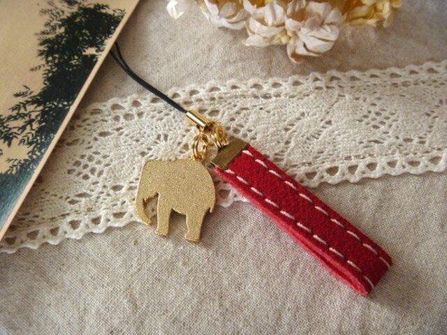 【セール☆】スウェードストラップ【ゾウ RED】の画像1枚目