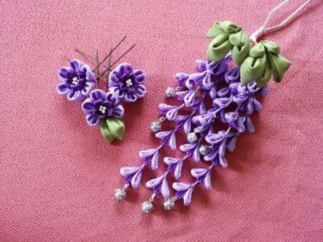藤の花の二本足かんざしとUピンセットの画像1枚目