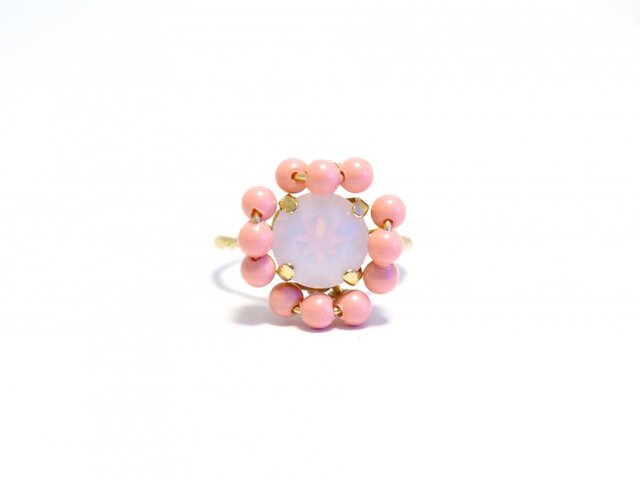スワロフスキー ビジュー リング < coral pink >の画像1枚目
