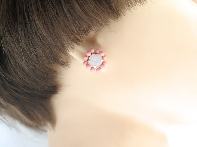 スワロフスキー ビジュー ピアス < coral pink >の画像1枚目