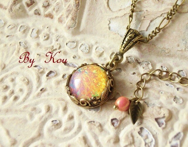 。.*花霞・**pink opal*ヴィンテージ・ネックレスの画像1枚目