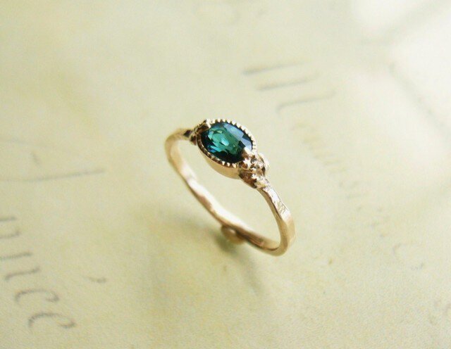 インディゴライト（ブルー）トルマリンとK10のピンキーリング | iichi