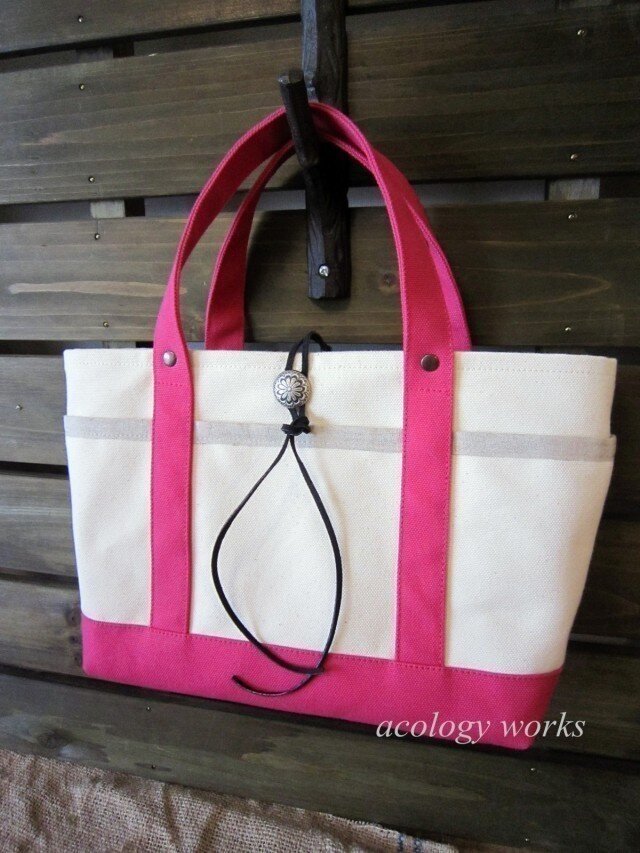 「ポケットtote」Sサイズ キナリ×ディープピンクの画像1枚目