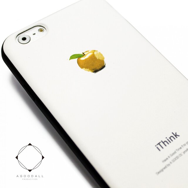 iphone6plus/6splusケース(5.5インチ用)軽量レザーケース(ホワイト×ブラック)ゴールドアップルの画像1枚目