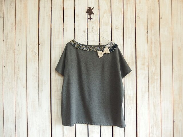 コラージュTシャツ/チャコール Aの画像1枚目