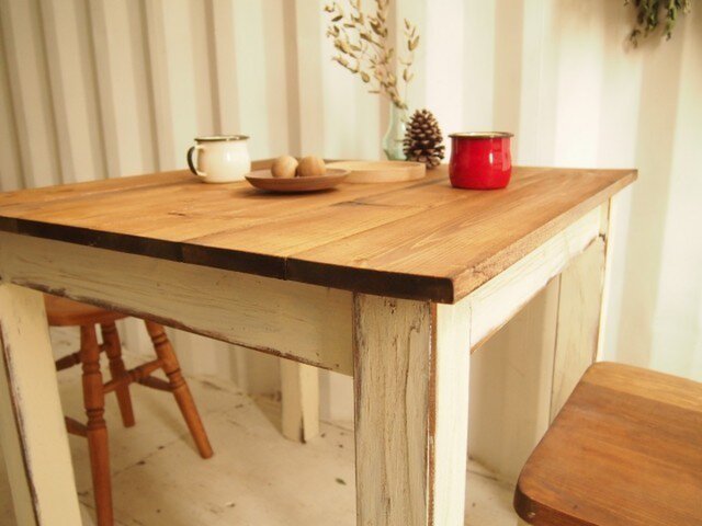 カフェテーブル【800×800】(ダーク×ホワイト シャビー)の画像1枚目