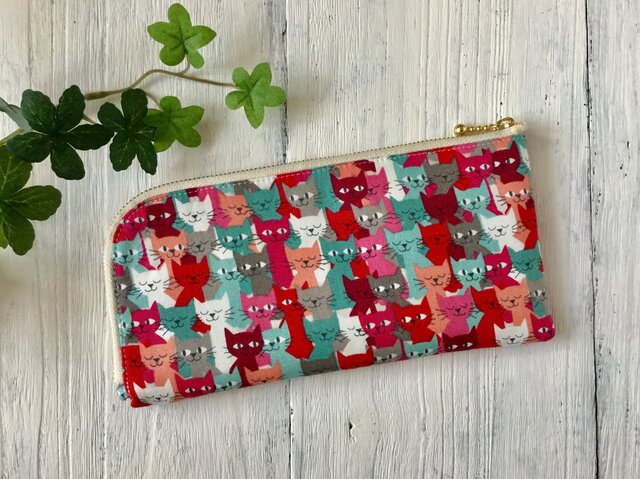 軽くて薄い♪L字長財布 モザイク猫の画像1枚目