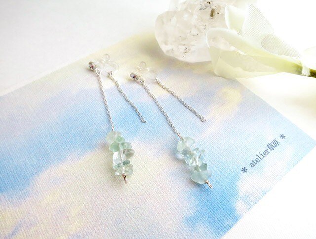 *sv925 雨のあと*ノンホールピアス*フローライト*の画像1枚目
