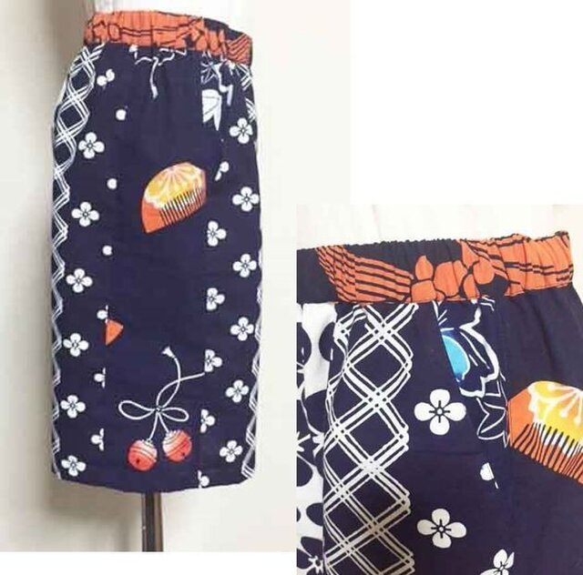 新品反物★着物リメイク 浴衣リメイク ショートチュニック パンツ　サラッと生地 ☆着物リメイク 浴衣リメイク ショートチュニック パンツセット