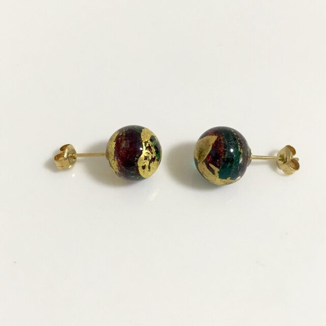 紅緑金とんぼK18ピアス 14の画像1枚目