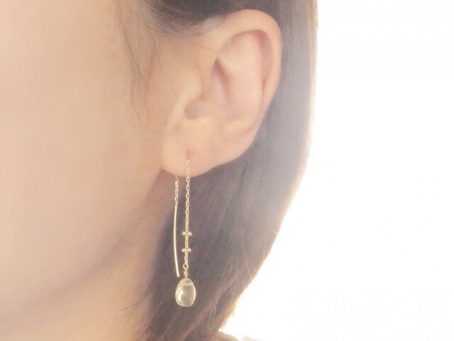 K10 Dew Drop Earrings YLの画像1枚目