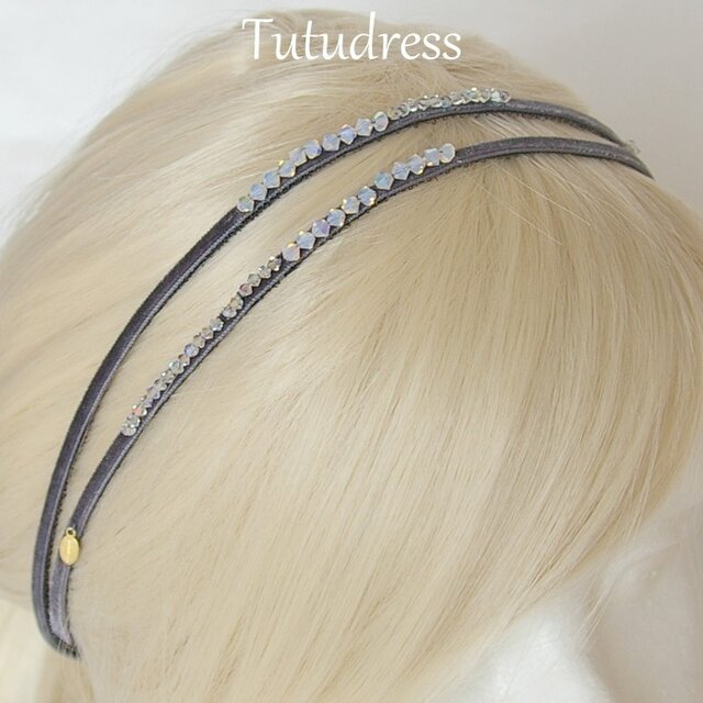 Nonslip Ribbon スワロフスキー&ベルベット グレーの画像1枚目
