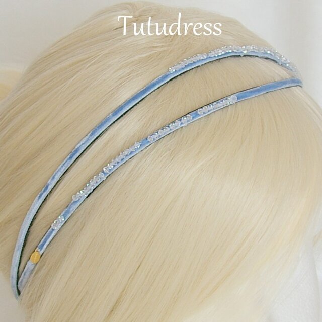 Nonslip Ribbon スワロフスキー&ベルベットライトブルー の画像1枚目