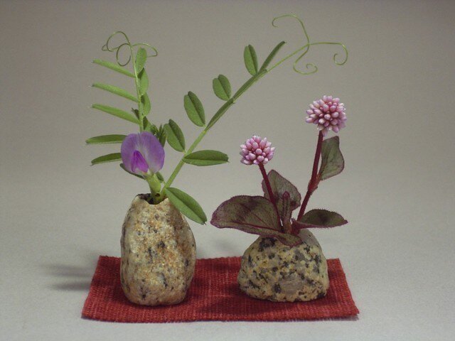 石ころの花器 ころ輪挿し ころりんざし ペア K-181の画像1枚目