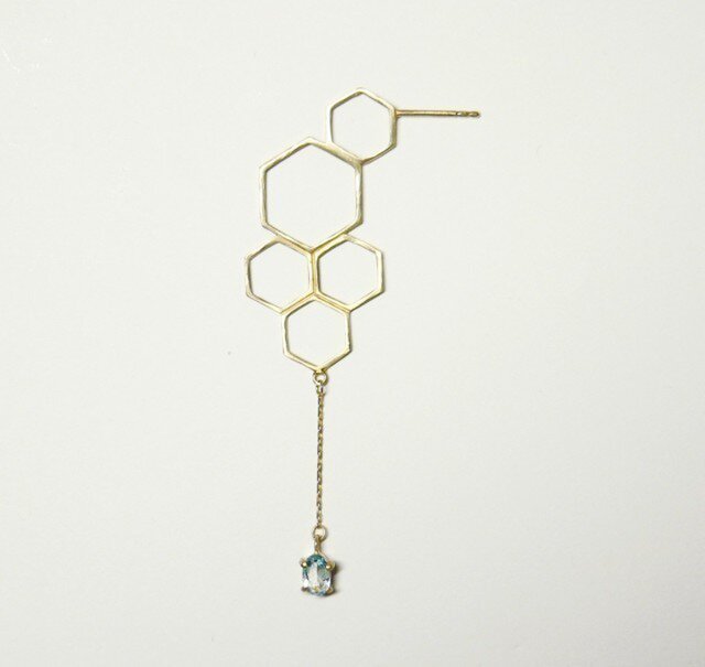 蜂の巣 片耳ピアス アクアマリンの画像1枚目