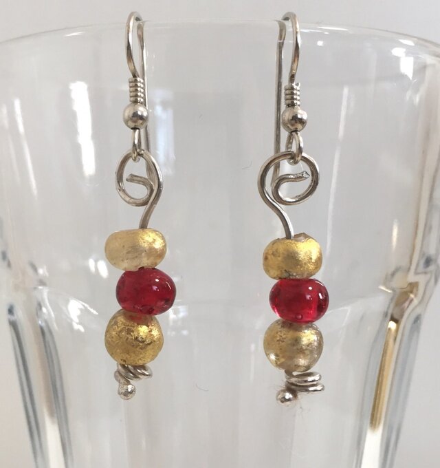 SV金とんぼ&紅とんぼ3連ピアス 27の画像1枚目
