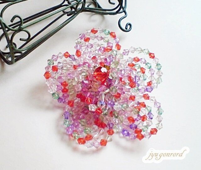 お花のコサージュブローチ(カラフル大)の画像1枚目