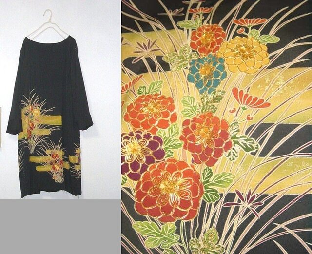 留袖リメイク♪菊の刺繍が素敵なチュニックワンピースの画像1枚目