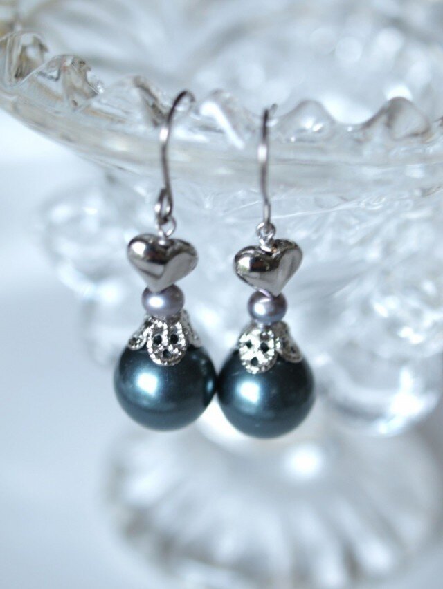 パール & ハートの ピアス / イヤリング *タヒチアン*の画像1枚目