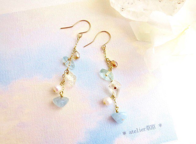 14kgf/天然石アメトリンとシトリンのさわやかな初夏の蝶ピアスハンドメイド アメジスト シトリン アメトリン パワーストーン 天然石