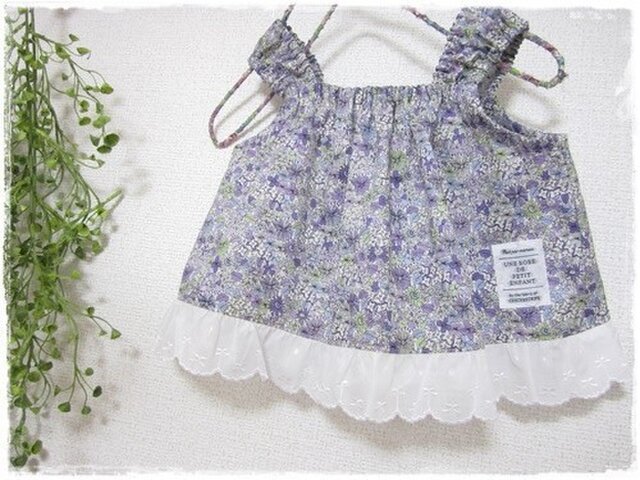 *リバティ☆ノースリーブ・フリルブラウス*70*Ⅴの画像1枚目