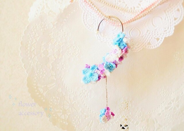 再販☆レース編みの紫陽花のイヤーフック(パープル系)の画像1枚目