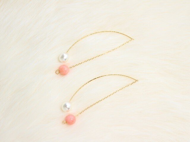 サンゴ&パール 2wayアメリカンピアス とっても上品の画像1枚目