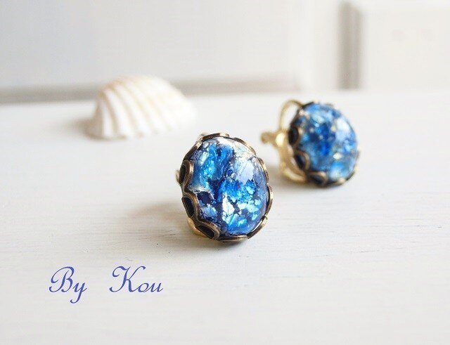 ◆blue opal◆シンプル・ヴィンテージ・イヤリング。の画像1枚目