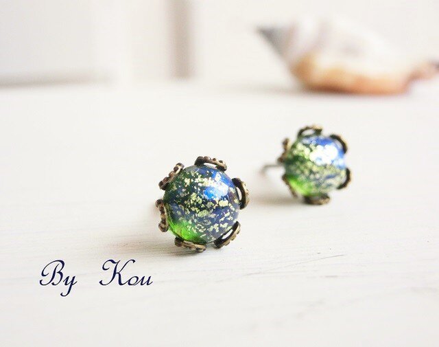 *再販*∽green opal∽ヴィンテージ・ピアス。の画像1枚目
