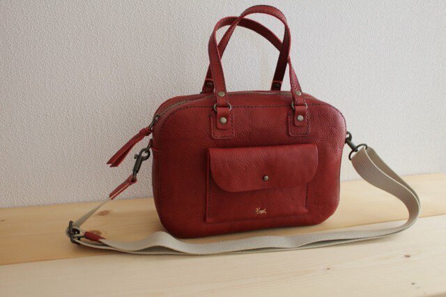 栃木レザー 手縫い box bagの画像1枚目